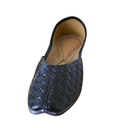 Chaussures indiennes traditionnel femme noir fait main designer synthétique
