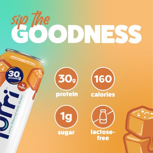 Image of Nurri - 30g Protein Ultra Filtered Milk Shake - Salted Caramel - Lactose Free, Low Sugar, 150 Calories, 10 Vitamins and Minerals - 11 fl oz, 10 Cans