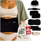 OASIZZ Premium Reusable Castor Oil Pack Wrap Kit (10-Piece, S–5X, Black) - Pure 100% Double Brushed Cotton Flannel Interior Layers, Dark Fabric Hides Stains, Leak-Resistant Adjustable Design