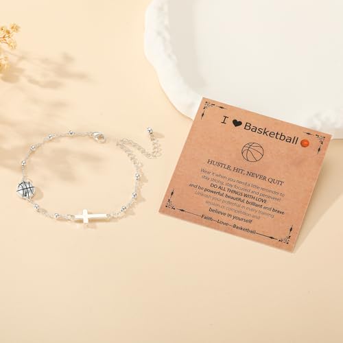 Image of Softball /Volleyball /Soccer /Basketball Football Bracelet for Girls Women, 14K Gold Plated Cross Link Chain Sport Accessories Christian Jewelry Gifts for Teens Team Coach Players