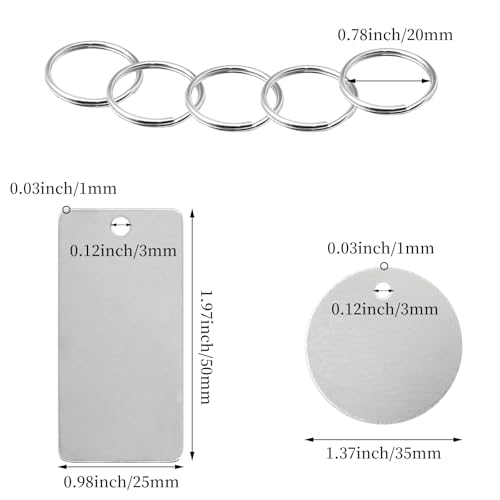 AIZHAZHA 40 Stück Edelstahl Anhänger Blanko, Runde/Rechteckige Leere Anhänger Schlüsselanhänger Rohlinge Metall, Stanzen Rohlinge Hundemarken Beschriftbar, Blank Stamping Dog Tag, Pendants Halsketten