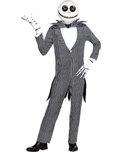amscan Jack Skellington Halloween Costume for Men, The Nightmare Before Christmas, Standard Size, Includes Plastic Mask Black, White