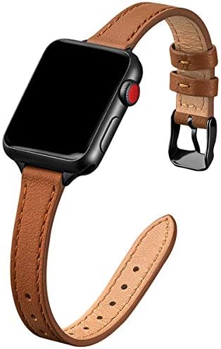 SUNFWR Compatible with Apple Watch Strap 38mm 40mm 41mm,Genuine Leather Strap Replacement,Slim&Thin Wristband for iwatch Series 7/6/5/4/3/2/1,SE(38mm 40mm 41mm,Black&Rosegold)