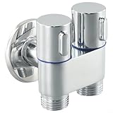 Valvola angolare a doppio controllo G1/2 in lega con due uscite per lavatrice e WC, rubinetto a parete argento per bagno, cucina, lavandino, soffione per bidet