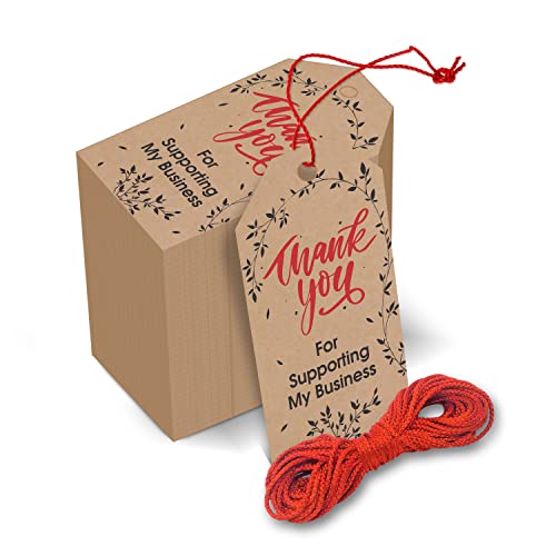 Image of Clickedin - Thank You Brown Tags for Packaging with String 50 Pieces