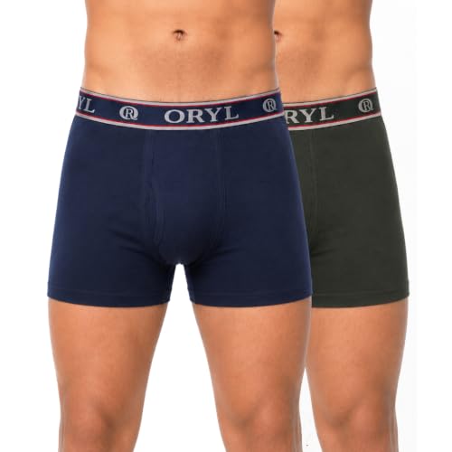 Image of ORYL Men's 100% Cotton Solid Boxer Briefs | Soft Comfort Waistband | Functional Fly | Breathable Everyday Underwear | Pack of 2