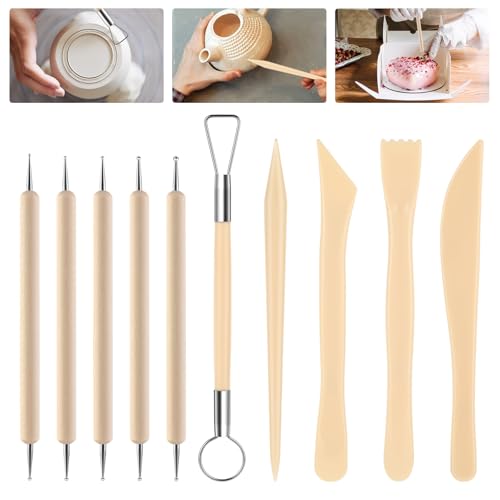 Giantree Clay Tools Set, 10 Pcs Polymer Clay Tools, Wooden Modeling Clay Sculpting Tools, Pottery Tools Kit Wooden Clay Sculpting Tools Clay Modelling Tools for DIY Art Crafts