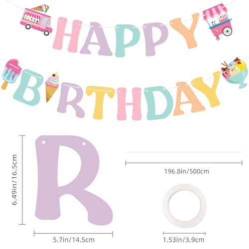 Image of Ice Cream Happy Birthday Banner - Colorful Ice Cream Birthday Party Sign Decorations for Girls Kids Summer Theme Party Supplies