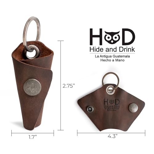 Image of Hide & Drink Full Grain Leather Wrap Keychain, Organizer Snap Closure, Key Ring Cover, Silencer Sleeve Key Holder for Men