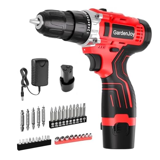 GardenJoy Cordless Power Drill Set: 12V Electric Drill with Fast Charger 3/8-Inch Keyless Chuck 2 Variable Speed 24+1 Torque Setting Power Tools Kit and 30pcs Drill/Driver Bits