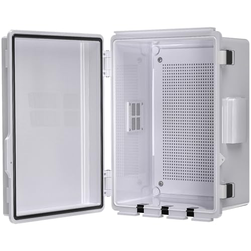 Image of Electrical Junction Box, Ventilated Design, Cable Grommets, Indoor /Outdoor Use with Mounting Panel & Hinged Cover. Waterproof IP 65. (Grey Cover, 11.8 inchx7.9 inchx5.1 inch)