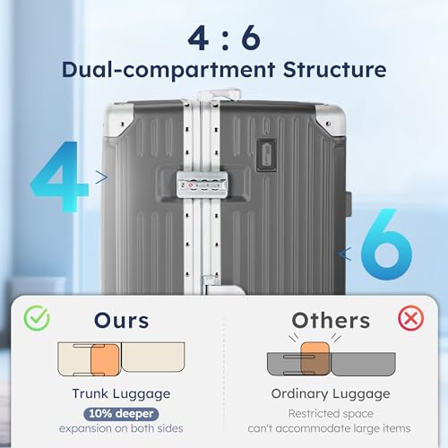 Image of ALPHA CAMP Trunk Luggage 28 Inch with Aluminum Frame Zipperless Suitcase | Large Checked Thickened 3-Layer PC Hardside Luggage with TSA Lock,Charging Port,Cup Holder and Spinner Wheels for Travel