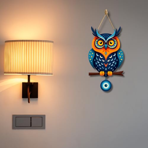 Image of GiftOday Owl Shape Wooden Wall Hanging For Home Decor | Evil Eye Decoration Livingroom, Bedroom | Modern Artwork | Designer Mdf Item | Wall Hanging Ornament Door Decorative (18 x 30 CM)