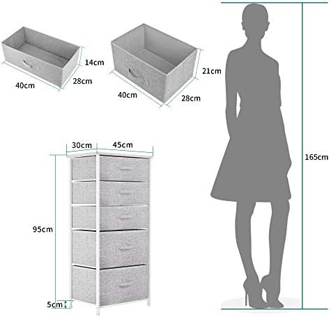 YITAHOME Chest of Drawers, Non-Woven Fabric 5-Drawer Storage Organizer Unit for Bedroom Living Room Closet, Sturdy Steel Frame, Easy Pull Fabric Bins & Wooden Top, Fabric Dresser
