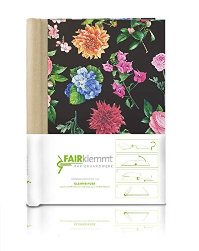 FAIRklemmt Klemmbinder Blumiges Schwarz Naturleinen, A4