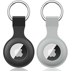 2 Pezzi Meliya AirTag Portachiavi per Apple Airtag, Silicone Custodia per Airtag Apple con Portachiavi, Cover Protettiva per AirTag per Zaini e Animali Domestici (Nero+Grigio)