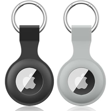 2 Pezzi Meliya AirTag Portachiavi per Apple Airtag, Silicone Custodia per Airtag Apple con Portachiavi, Cover Protettiva per AirTag per Zaini e Animali Domestici (Nero+Grigio)