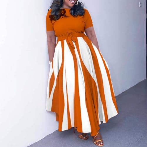 Image of BFFBABY Plus Size Dress A Line Dresses for Women Summer Long Dresses with Sleeve Casual Belted