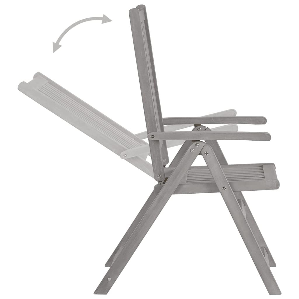 Set 3 Sedie Giardino Reclinabili Acacia con Cuscini Verde | Legno Massello, 5 Posizioni, Impermeabile, Braccioli, 110 kg Portata