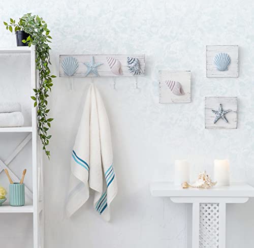 Tideandtales 3D Seashell Art - Set Of 3, 6”X6” Beach Wall Decor For Bathroom, Hand-Painted Rustic Shells And Starfish, Ocean Theme Coastal Decorations For Home Or Beach House #TOP7