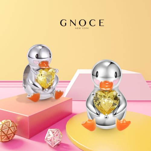 Image of GNOCE Embraces Heart Gemstone Bead Charms 925 Sterling Silver Rabbit Horse Triceratops Snake Monkey Cat Platypus Sloth Bear Pig Yak Ghost Matryoshka Doll Jewelry Gift for Women