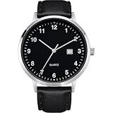 NUOVO Herrenuhr 42 mm Klassisch Analog Quarz Mitternachtsschwarzes Zifferblatt Herrenuhr mit Datumsanzeige und 12 Arabischen Ziffern Gehäuse aus Legierung, Schwarzes Lederarmband