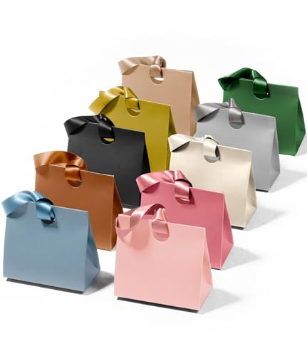 Vitalizart Paper Gift Bags With Ribbon Handles Set of 10 Assorted Colors Bulk Reusable For Gift Wrap Girls Kids Birthday Bridal Shower Party Favors Goodie Bags Candy Christmas 6.1x2.95x5.71 Mini