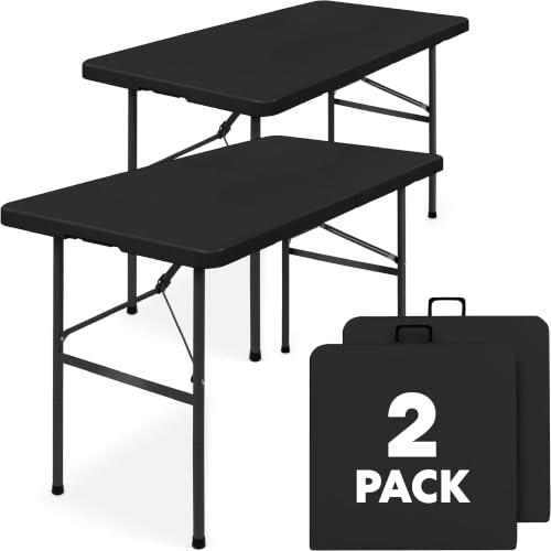 Image of SIMPLI-MAGIC Black Foldable Table (4FT), 2-Pack Indoor /Outdoor Folding Utility Tables with Carry Handle for Parties, Events, Crafts, and Picnics