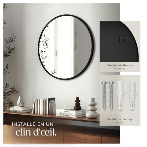 Miroir mural rond avec cadre en aluminium design minimaliste - vue 4
