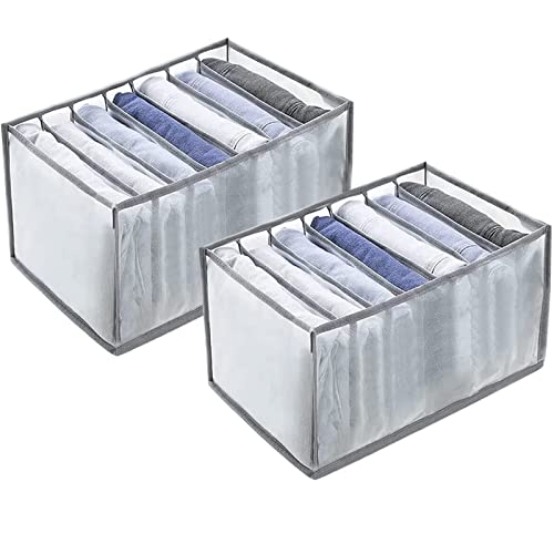 MINGHOO 2pcs Organizador de Cajones, Organizador de Jeans, Lavable con Compartimentos Plegable Caja de Separación de Malla para Vaqueros Pantalones Leggings Camisetas Blanco Cover