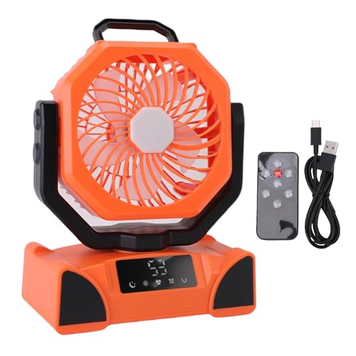 Tnfeeon Ventilador Portátil, Ventilador de Baterías de 20000 MAh Recargable con Control Remoto, Enfriamiento Ajustable de 5 Velocidades y Luz LED para el Corte de Energía de Pesca para (F14 Naranja)