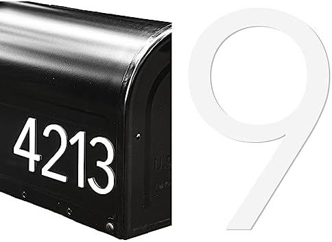 Discovered Designs Mailbox Number (White 4" Number, 9) Premium 3D Acrylic Self Stick House Numbers for Outside Modern Address Numbers for Mailbox Numbers For Outside Modern Sticker