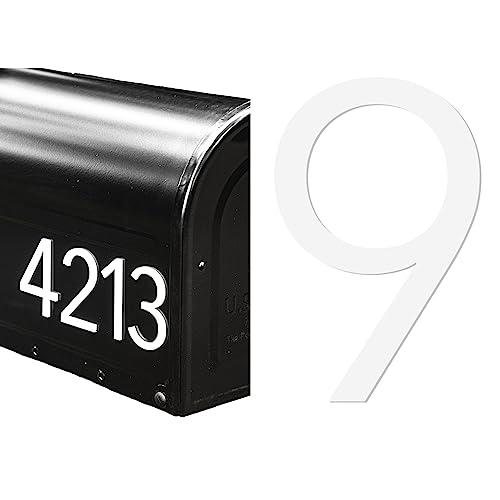 Discovered Designs Mailbox Number (White 4" Number, 9) Premium 3D Acrylic Self Stick House Numbers For Outside Modern Address Numbers For Mailbox Numbers For Outside Modern Sticker #TOP12