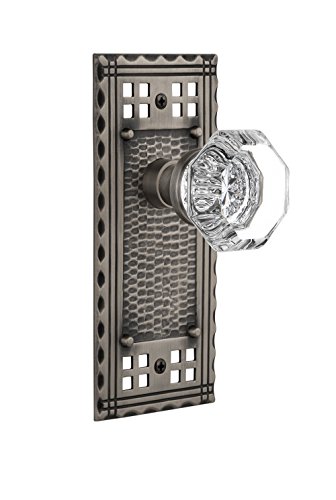 Image of Nostalgic Warehouse Craftsman Plate with Waldorf Crystal Knob, Passage - 2.75 inch, Antique Pewter