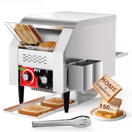 PYY Commercial Conveyor Toaster - 150 Slices/Hour Electric Conveyor Belt Toaster for Toast, Bun, Bagel, Bread, Heavy Duty Stainless Steel Toaster Oven for Restaurant, Bakery, Buffet Use