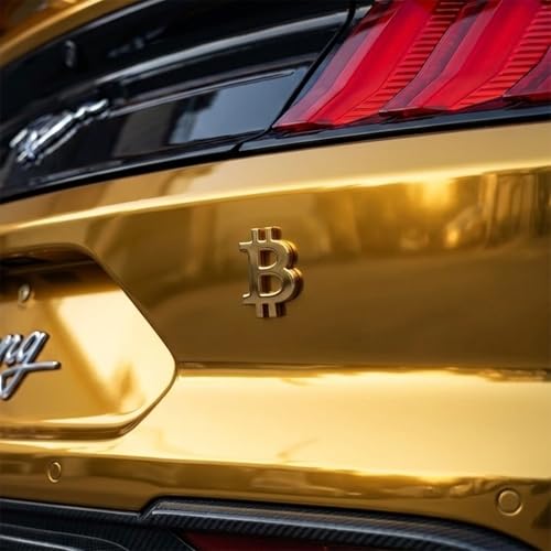 Image of 3D Bitcoin Logo Car Emblem Badge - Bitcoin Car Decal - ABS Plastic Weather Resistant Paint-Safe Easy Application 1.75in x 2.5in (Metallic Gold)