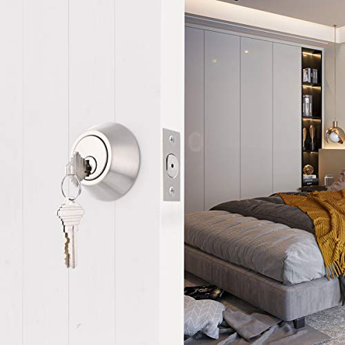 Gobrico 3 Pack Keyed-Alike Brushed Nickel Double Cylinder Deadbolts Door Locks, Stainless Steel Round Deadbolt Lockset Keyed On Both Sides #TOP1
