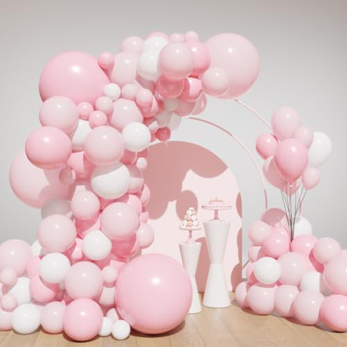 Lukiituke Light Pink Balloon Arch Kit 134Pcs Pink and White Balloons Light Pink Balloons with 4 Sizes for Wedding Bridal Baby Shower Birthday Party Decorations