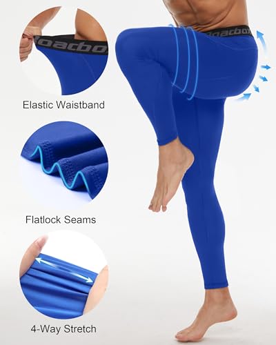 Roadbox 3 Pack Compression Pants Men, Performance Running Workout Sports Leggings, Gym Basketball Athletic Tights Base Layer4