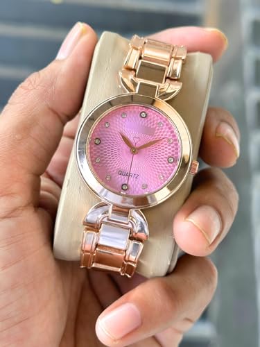 Image of styledose Women Analogue Wrist Watches for Women's & Girls&Ladies Diamond Studded Dial Rosegold Colored Stylish Bracelet Strap
