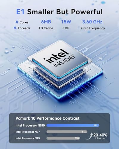 Image of KAMRUI Essenx E1 Mini PC, 16GB DDR4 RAM 512GB M.2 SSD, Mini Computer Twin Lake N150 (Beat N100 /N95,up to 3.6GHz), Desktop Computer Dual 4K, Ethernet, WiFi, Bluetooth for Business, Office, Home