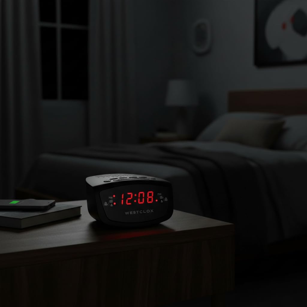 Westclox Dual Alarm Clock Radio 0.6" Red LED Display, FM Radio with 20 Presets, Adjustable Brightness, Snooze & Battery Backup, Digital FM Clock Radio Alarm for Bedrooms (Black)