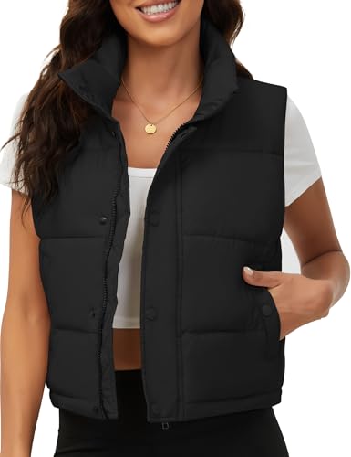 Fengbay Womens Puffer Vest Sleeveless Puffy Cropped Vests Stand Collar Vest Lightweight Bubble Quilted Vests Trendy 2025