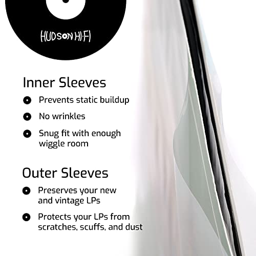 Hudson Hi-Fi 50 Ct. Inner Sleeves For Vinyl Records & 50 Ct. Vinyl Outer Sleeves - 100 Vinyl Sleeves For Records, Clear Outer & Inner Sleeves For Vinyl Records #TOP3