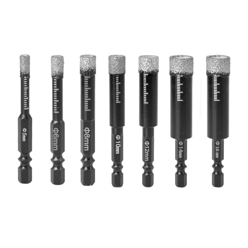 Diamantbohrer Set, Fliesenbohrer Set 7-tlg(5, 6, 8, 10,12,14,16mm), Sechskant-Schaft, Diamant Bohrer Set, bohrer diamantbohrer fliesenbohrer für Keramik Granit Porzellan Fliesen