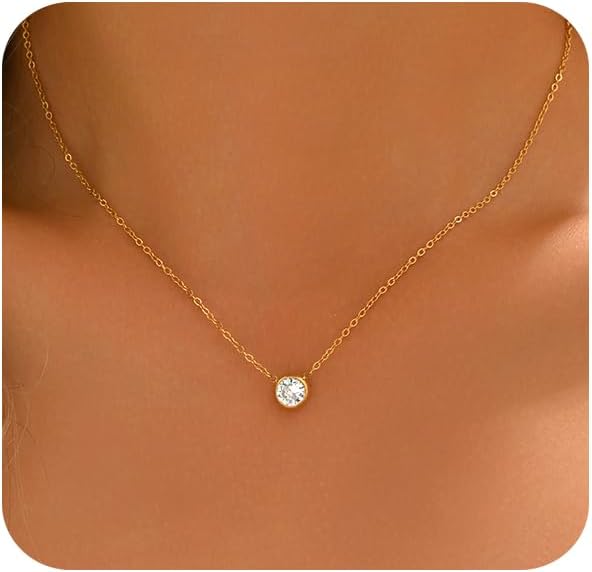 Diamond Necklaces for Women, Dainty Cubic Zirconia Solitaire Pendant Necklace Red Emerald Green CZ Teardrop Shape Diamond Simple Necklaces, Trendy Mother's Day Birthday Gifts for Mom Grandma