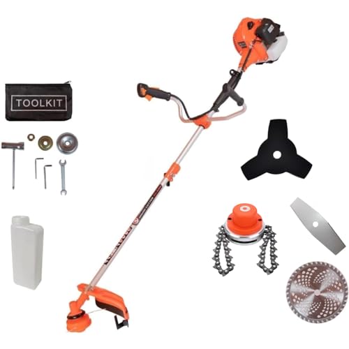 Roçadeira 2 Tempos Profissional 65CC 3HP Trimmer, Lâmina 2 Pontas Facão, Disco 80 Dentes, Kit de Ace