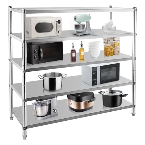 Stainless Steel Shelves, 72 in Storage Shelf 5-Tier Heavy Duty Storage Rack Shelving Capacity Shelf Unit for Kitchen Garage Office Restaurant Warehous