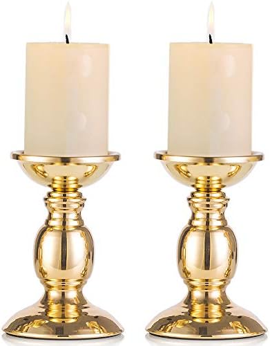2 Pcs Gold Pillar Candle Holders, Gold Candlestick Most Ideal for 3" Pillar Candles, Gifts for Wedding, Party, Home, Spa, Reiki, Votive Candle (2 x S)