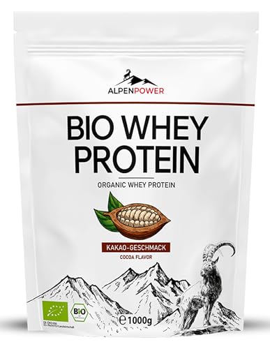 AlpenPower BIO WHEY Protein Kakao 1 kg - 100% natürliche Zutaten & ohne Zusatzstoffe - Hochwertiges CFM Eiweiß-Pulver aus bester Bio-Alpenmilch